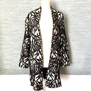 NEW ZARA WOOL BLEND BLACK CREAM TEXTURED CARDIGAN